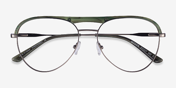 Green Striped & Gunmetal Mission -  Acetate, Metal Lunettes de vue